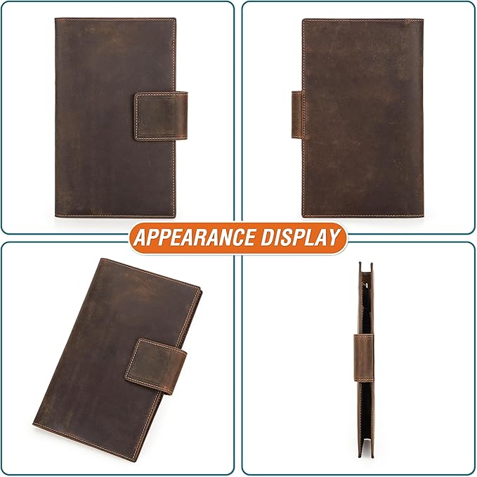 Top Grain Leather Travel Passport Wallet Holder for Man & Woman, Snap Button Design for 4 Passports & Multi Cards, RFID Blocking Large Capacity for Passports/Cards/Checks/Bills, Coffee