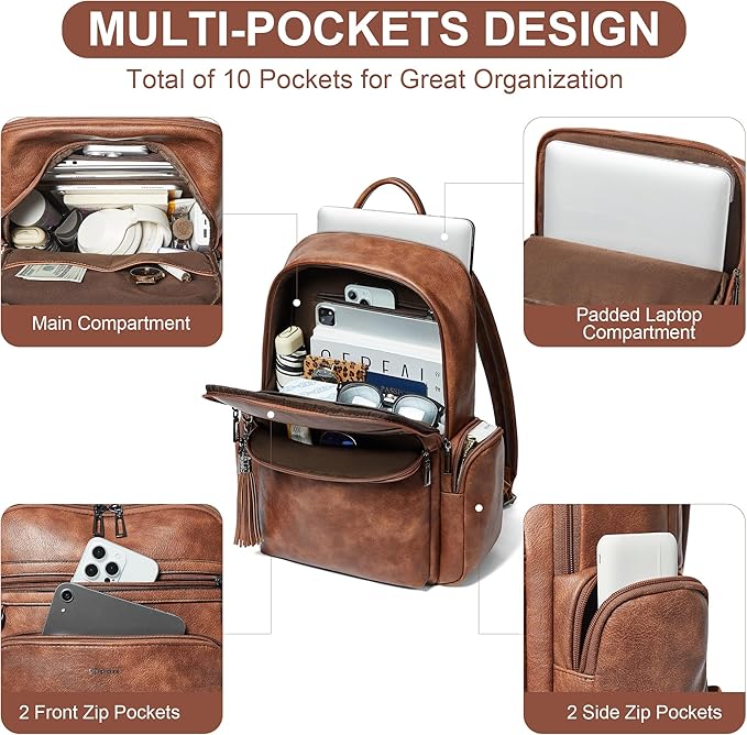 Shrrie Laptop Backpack for Women Fits 16 inch Laptop,Designer Backpacks for Women with Computer Compartment to Business (Brown)