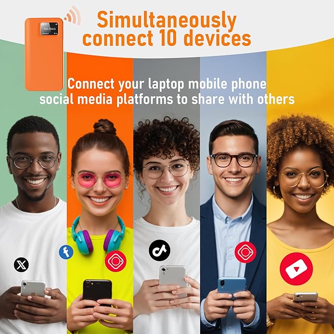 RoamWiFi 4G LTE WiFi Mobile Hotspot, Local & International Coverage Travel Router in 170+ Countries,No Contract or SIM Card Required,10 Connected Devices, US 50GB & Global 1GB Data 60Day