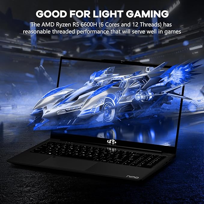 NIMO 15.6" IPS FHD-Gaming-Laptop, AMD Ryzen 5 6600H 6 Cores 32GB DDR5 RAM 2TB SSD (Beat i7-1165G7, Up to 4.5GHz) Radeon 660M GPU-Computer with 100W Type-C Backlit Keyboard Fingerprint Win 11
