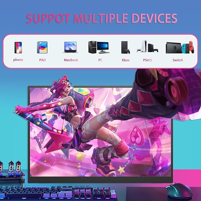 16inch 2.5K 144Hz Portable Gaming Monitor, 2560x1600 Ultra Slim HDR IPS Portable Monitor with Type-C HDMI, Built-in Stand Speakers External Second Screen for Laptop Mac PC Phone PS4/5 Xbox Switch