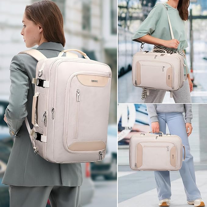 PIJUSHI Travel Backpack for Women Flight Approved Carry on Bag 16 inch Laptop Personal Item Daypack with Shoe Compartment(PE038 Beige)
