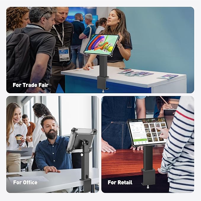 AboveTEK iPad Clamp Mount Desk, Adjustable Tablet Holder Clamp with 360° Rotation & 180° Tilt, Fits 9.7"-13" Tablets, Anti-Theft iPad Desk Stand, Heavy-Duty Aluminum Tablet Stand, Perfect for Work