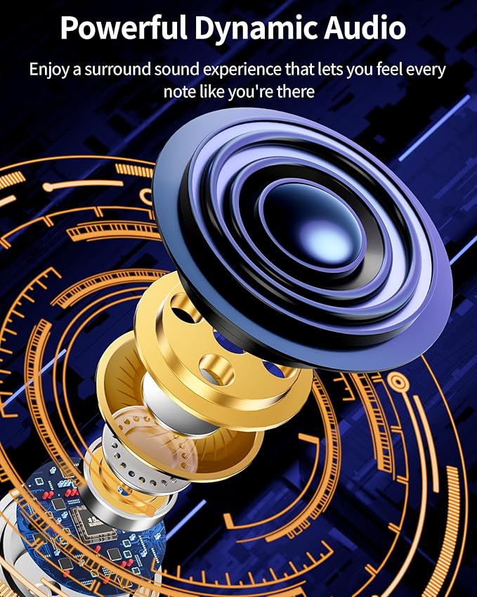 PocBuds Bluetooth Headphones Wireless Earbuds 80hrs Playtime Wireless Charging Case Digital Display Sports Ear Buds with Earhook Deep Bass IPX7 Waterproof Over-Ear Earphones for TV Phone Laptop Navy