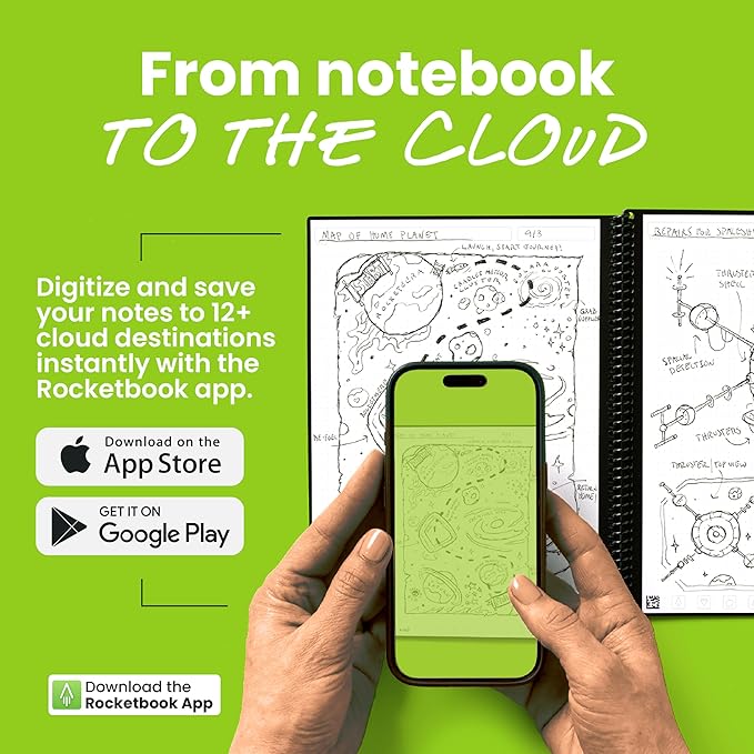 Rocketbook New Core Reusable Spiral Notebook, Letter Size 8.5x11, Gray - Dotted Pages, App-Connected, Erasable, Durable Cover, Ideal for School, Work, and Creative Projects