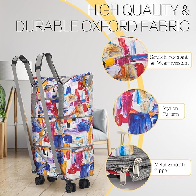 VOOWO Duffel Bag with Wheels - Rolling Foldable Expandable Duffle Bag with Wheels for Travel, Rolling Luggage Carry On Bag with Wheels, Large Rolling Backpack Weekend Bags for Men Women (Gray)