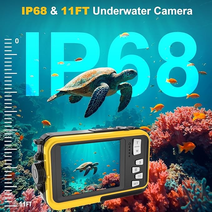 4K Underwater Camera with 32GB Card 1250mAh Battery 56MP Autofocus 16FT Waterproof Camera Dual-Screen Selfie 16X Waterproof Floatable Digital Camera Underwater Camera for Snorkeling