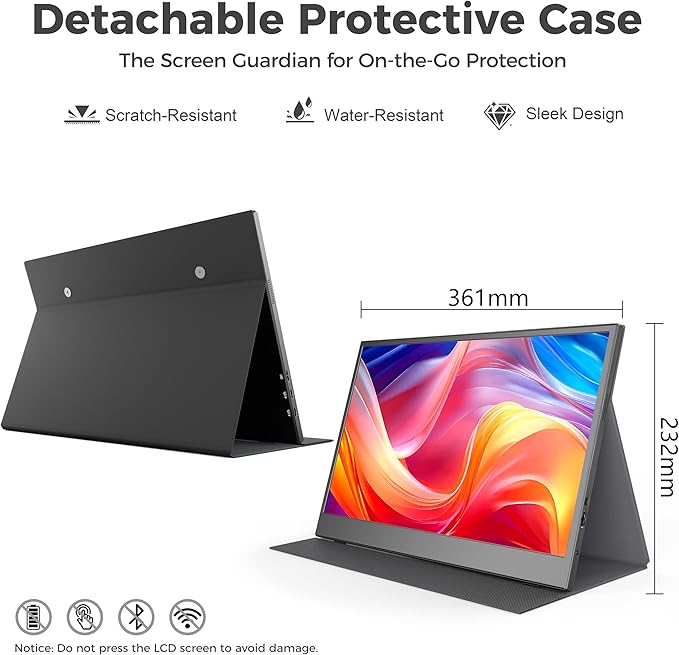 15.6" FHD 1080P Portable Monitor with Case, Ultra-Slim USB-C/HDMI Second Display for Laptop MacBook PC Phone Xbox PS5 Switch - IPS, Eye Care, Plug and Play