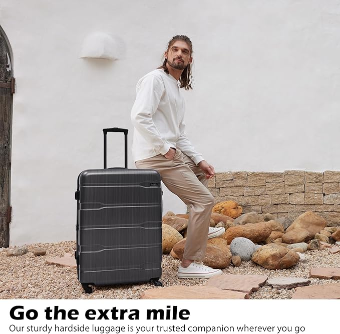 Coolife Luggage Expandable 3 Piece Sets PC+ABS Spinner Suitcase 20 inch 24 inch 28 inch (Charcoal., 3 piece set)