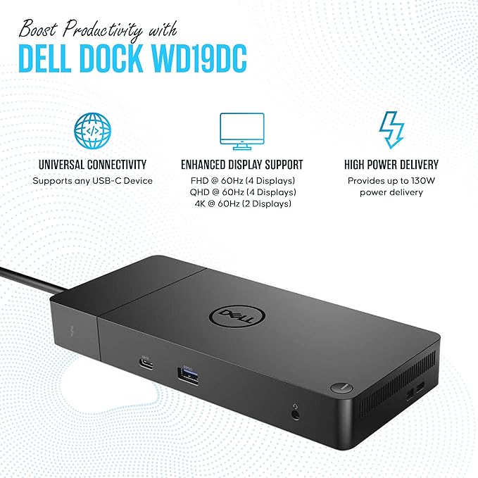 Dell Performance Dock WD19DC Docking Station Dual Monitor with 240W. HDMI & DP Cables - Dock Station USB-C (Renewed)