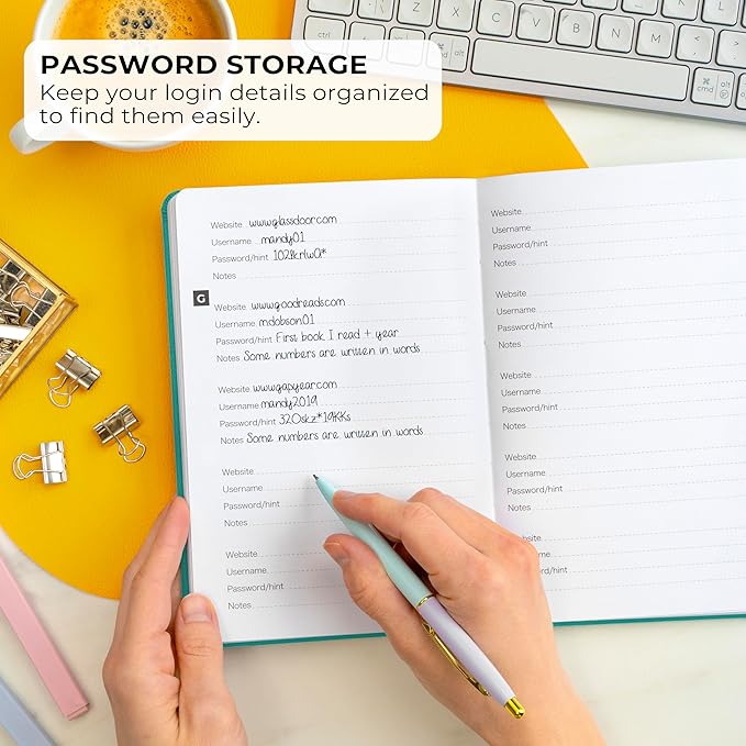 Clever Fox Password Book – Alphabetized Internet Address & Password Organizer – Computer & Website Password Keeper Notebook – Log-In Password Journal - Medium, A5, 8.3x5.8″, Hardcover (Turquoise)