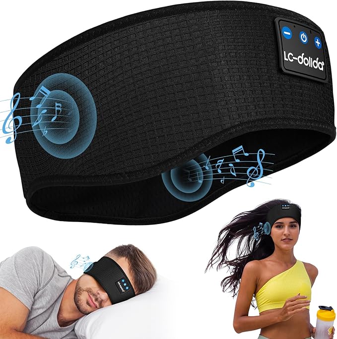 LC-dolida Sleep Headphones Bluetooth, Wireless Band Sleep Headphones Sleep with Thin HD Stereo Speakers Music Perfect for Side Sleepers, Sport,Travel Best Gifts for Men Women