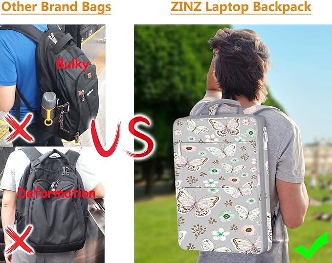 ZINZ Slim & Expandable Laptop Backpack 15 15.6 16 Inch Sleeve with USB Port, Spill-Resistant Notebooks Bag Case for Most 14-16 Inch MacBooks Surface-Books Dell HP Lenovo Asus Computers,P01A01