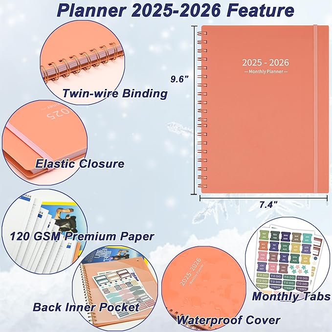Monthly Planner 2025-2026 (7.4'' x 9.6''), 18 Months Agenda Planner from Jul 2025-Dec 2026, Calendar 2025 with Pocket, 120GSM Paper, Pink