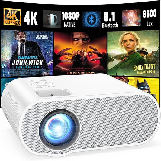 Projector, Native 1080P Full HD Bluetooth Projector with Speaker, 9500 Lumens Outdoor Portable Movie Mini Projector Compatible with Laptop, Smartphone, TV Stick, Xbox, PS5
