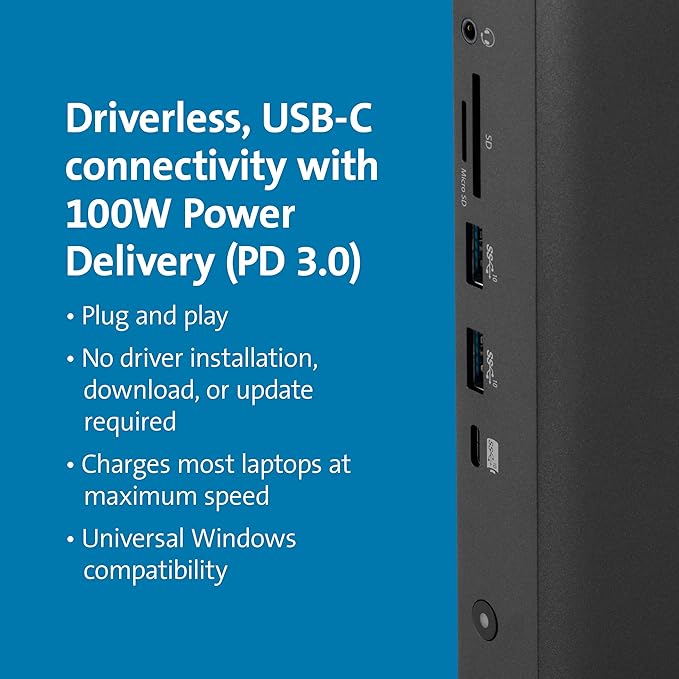 Kensington Triple Display USB-C Docking Station for Dell, HP, Lenovo, Acer, ASUS, Razer, Surface - Triple 4K Video, 100W PD (K37060NA)