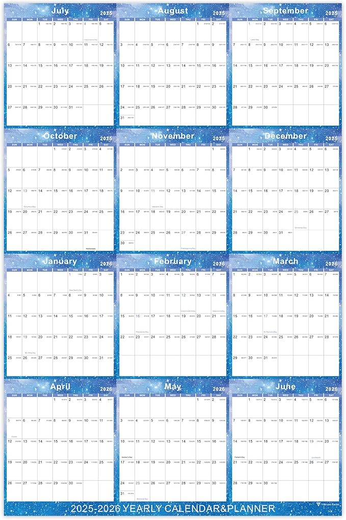 2025-2026 Yearly Wall Calendar - annual calendar 2025-2026, 2025-2026 Yearly Wall Calendar&Planner with Thick Paper, July 2025 - June 2026, X Large, 34.7" x 22.8", 2025-2026 Yearly Planner (2025-2026 Yearly Wall Calendar - Blue Star)