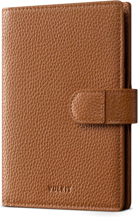 VULKIT Leather Passport Travel Wallet for 2 Passports Slim Double Passport Holder RFID Blocking with ID Window for Women or Men