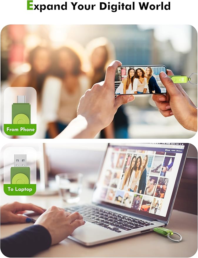 MOSDART 128GB USB3.1 Fast Speed C and A Dual Flash Drive, exFAT Memory Stick with Keychain and LED Indicator, for iPhone 15 and 16, Android Phone, iPad, MacBook, and Other Laptops, Green