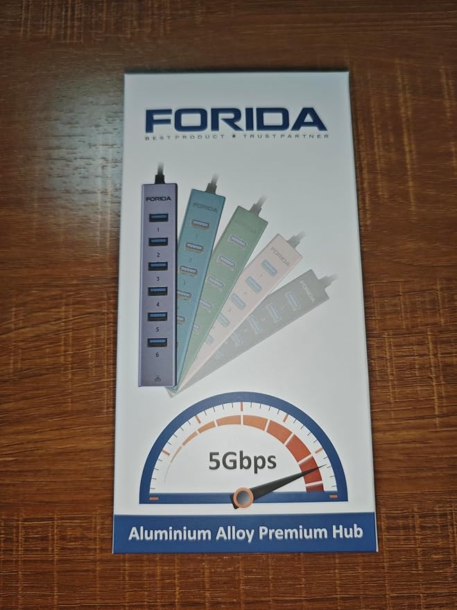 FORIDA USB C to USB Hub, 8 Ports USBC HUB with 7 USB 3.0 Data Ports, Aluminum Alloy Shell USB Splitter with USB C 5V/3A Power Port for Laptop PC and More