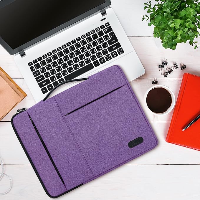 Laptop Sleeve Case 13.3-14 Inch Waterproof Durable 360 Protective Carrying Case Portable Handle Business Briefcase Compatible with MacBook Air/Pro HP ThinkPad Notebook Purple