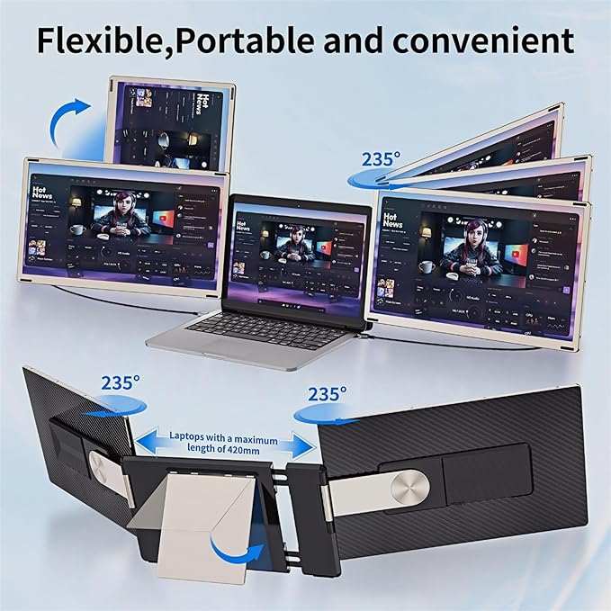 Laptop Screen Extender Portable, Detachable 15.6" FHD 1080P Portable Monitor for Laptops, Triple Laptop Monitor Extender compatiable with Windows, Mac, Android, Chrome, Switch & PS