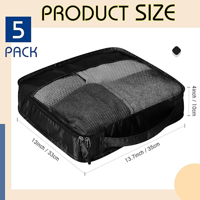 5 Pcs Packing Cubes for Suitcase Large Travel Cubes Carry on Luggage Organizer Bags for Clothes Accessories(M,Black)