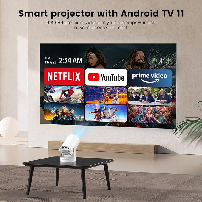 Mini Projector with WiFi and Bluetooth, Smart Portable Projector with 4K Support, 5w Sound Base Speaker, 260 ANSI, 210° Rotation, Auto Keystone Correction for Home Bedroom Outdoor, HY300 Plus