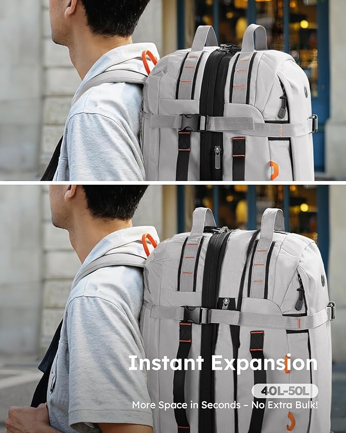 Tolaccea Travel Laptop Backpack, Large Carry on Backpack Flight Approved Convertible Duffle Luggage Bag Daypack Work Business Rucksack Fits 16" Laptop for Men Women 3 Carrying Ways, 40L-50L Expandable