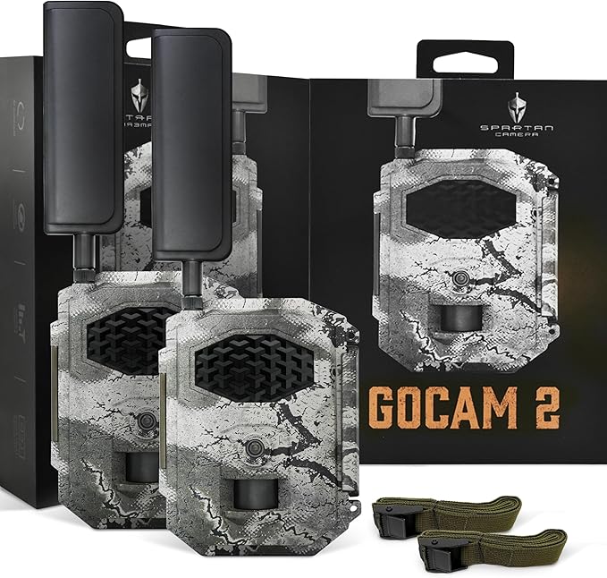 Spartan Camera 2025 Upgrade 2 Pack GoCam2 Cellular APP Control Trail Camera, 4G LTE, 1080P Video, FHD Photos, No Glow, Night Vision, Motion Activated, IP65 Water Resistant (Spartan Areus, AT&T)