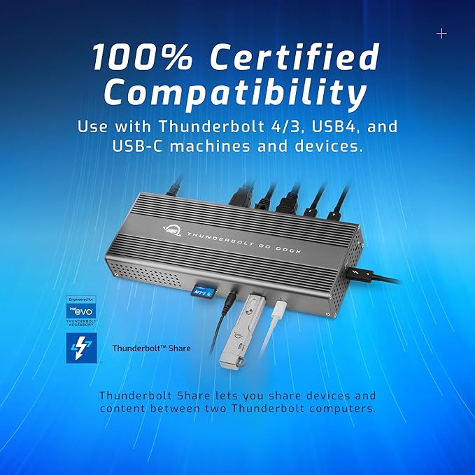 OWC Thunderbolt Go Dock, 11 Ports, Built in Power Supply, 90W Charging, TB4 (USB-C), USB, HDMI, 2.5GbE, SD, Also Compatible with USB-C Devices, Supports Thunderbolt Share