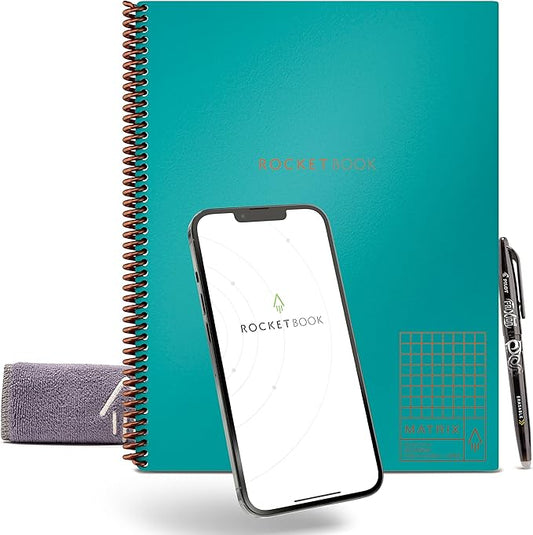 Rocketbook Matrix Smart Reusable Graph Notebook | Eco-friendly, Digitally Connected Isometric Notebook | Neptune Teal, Letter Size (8.5" x 11") with Pen, Cloth, and App Included