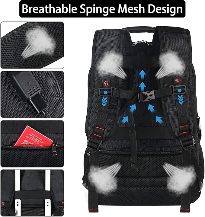 17 inch Laptop Backpack, Large Travel Backpack for Men Airline Approved with USB Charging Port and TSA Friendly, RFID Anti Theft Water Resistant Bookbag Fit for College High School Students Weekender