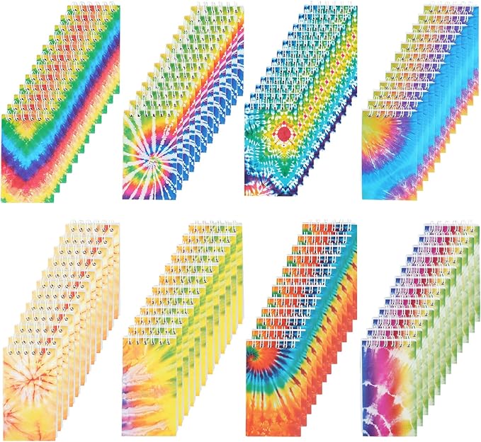OZIO 96PCS Mini Tie Dye Notepads Tie Dye Party Favors Art Party Spiral Pocket Notebooks Fun Coil Mini Notepads for Kids Teacher Classroom Supplies Bag Fillers Birthday Party Favors, 8 Style (96)