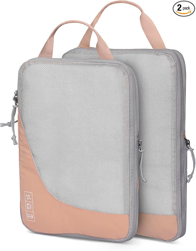 Hynes Eagle 6 Set/ 4 Set/ 2 Set Compression Packing Cubes Travel Essentials Lightweight Nylon Luggage Suitcase Organizer Bag Light Pink 2PCS