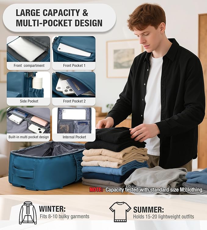 Vacuum Travel Backpack with Pump for Women,Airback Personal Item Carry on Backpacks Flight Approved for Men,Laptop Waterproof Work Compression bags Casual Daypack(Blue)