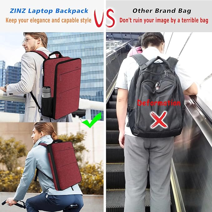 ZINZ Slim & Expandable Laptop Backpack 15 15.6 16 Inch Sleeve with USB Port, Spill-Resistant Notebooks Bag Case for Most 14-16 Inch MacBooks Surface-Books Dell HP Lenovo Asus Computers,RD01BK01