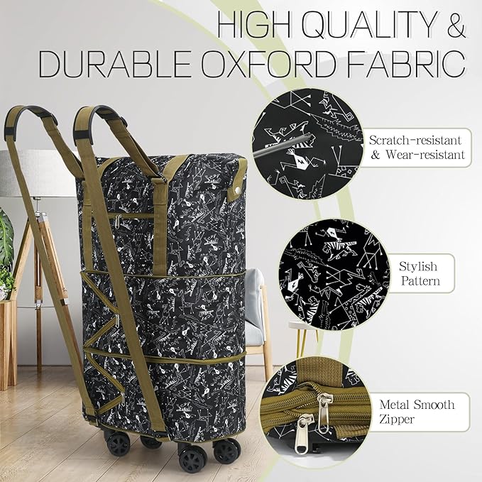 VOOWO Duffel Bag with Wheels - Rolling Foldable Expandable Duffle Bag with Wheels for Travel, Rolling Luggage Carry On Bag with Wheels, Large Rolling Backpack Weekend Bags for Men Women (Animal)