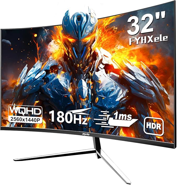 Gaming Monitor, Curved Computer Monitor 32'', Curved Gaming Monitor QHD(2560x1440) 180Hz, Curved Monitor w/Multi-Window, R2800, HDR, FreeSync, 1ms Display, Eye Care|Anti-Glare,PC Monitors Black