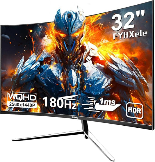 Gaming Monitor, Curved Computer Monitor 32'', Curved Gaming Monitor QHD(2560x1440) 180Hz, Curved Monitor w/Multi-Window, R2800, HDR, FreeSync, 1ms Display, Eye Care|Anti-Glare,PC Monitors Black
