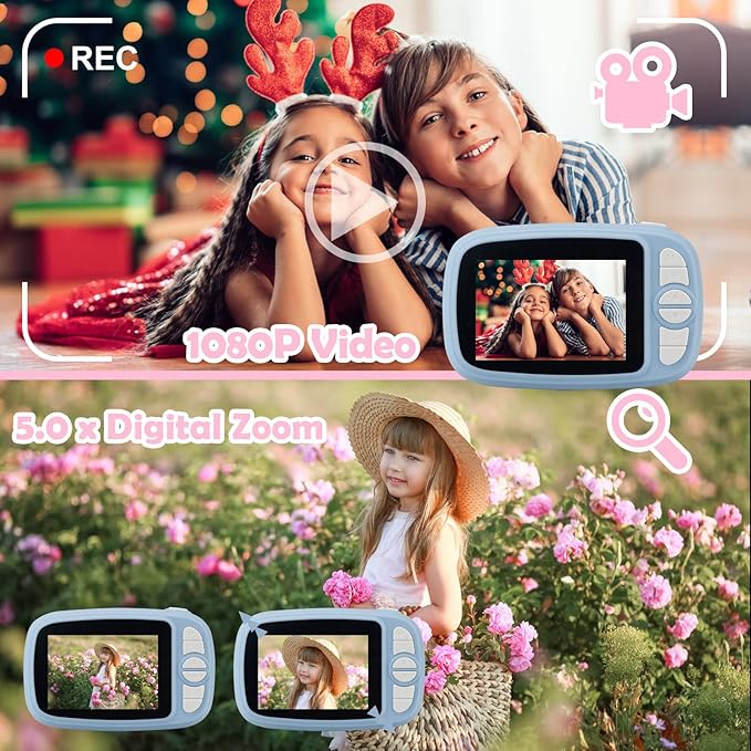 Kids Instant Camera, Mijiaowatch 12MP/1080P Kids Digital Print Camera with 3.5 Inch Cameras for Kids 32GB TF Card, Kids Gift Toys for Ages 3-14 (Blue)