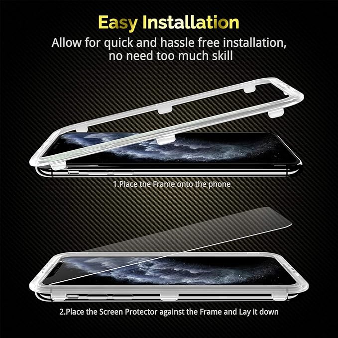 UNBREAKcable 3-Pack Screen Protector for iPhone 11 Pro Max/iPhone Xs Max, Double Shatterproof Tempered Glass [Easy Installation Frame] [9H Hardness] [HD Clear] [Case Friendly] for iPhone 6.5 inch