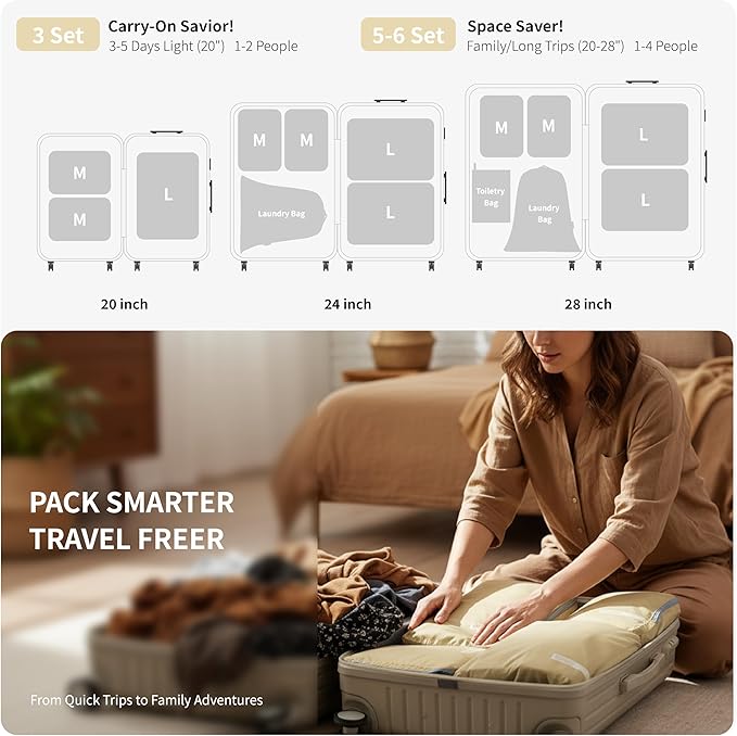 Cipway Compression Packing Cubes for Travel Ultralight Expandable Packing Organizers for Carry on Luggage (Vanilla Cream 3 Set)