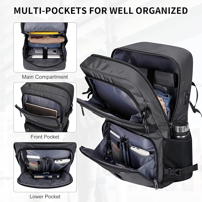 WITZMAN Carry on Travel Backpack for Men Women Laptop Backpack with USB Charging Port Airline Approved(B683 Silvery Grey)