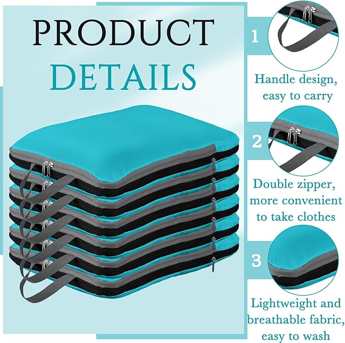 Hosuly 6 Pcs 17.3 x 12.6'' Compression Packing Cube Bag Extra Large Travel Expandable Space Saving Organizers XL for Luggage Storage(Blue)