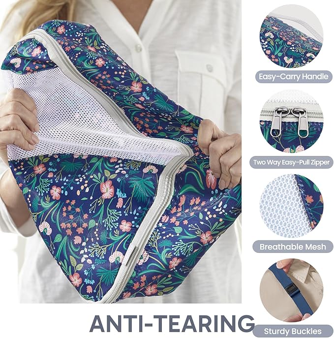 ALL INCLUDED 10 Set Durable Packing Cubes for Suitcases,OlarHike Essentials for Travel,UPGRADED Anti-Tear Stitching, NEW Improved Luggage Packing Organizers for Travel Accessories (Dark Blue Floral)