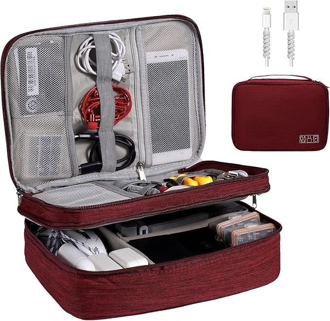 Electronics Organizer, OrgaWise Electronic Accessories Bag Travel Cable Organizer Three-Layer for iPad Mini, Kindle, Hard Drives, Cables, Chargers