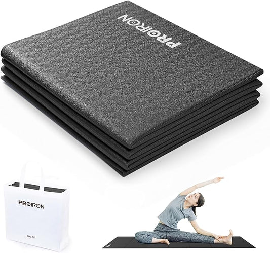 PROIRON Foldable Yoga Mat 0.24"/0.16" for Home Workout & Travel, Non Slip Travel Yoga Mats with Carry Bag, Packable Yoga Mat for Home Gym, Pilates, Fitness,Stretching