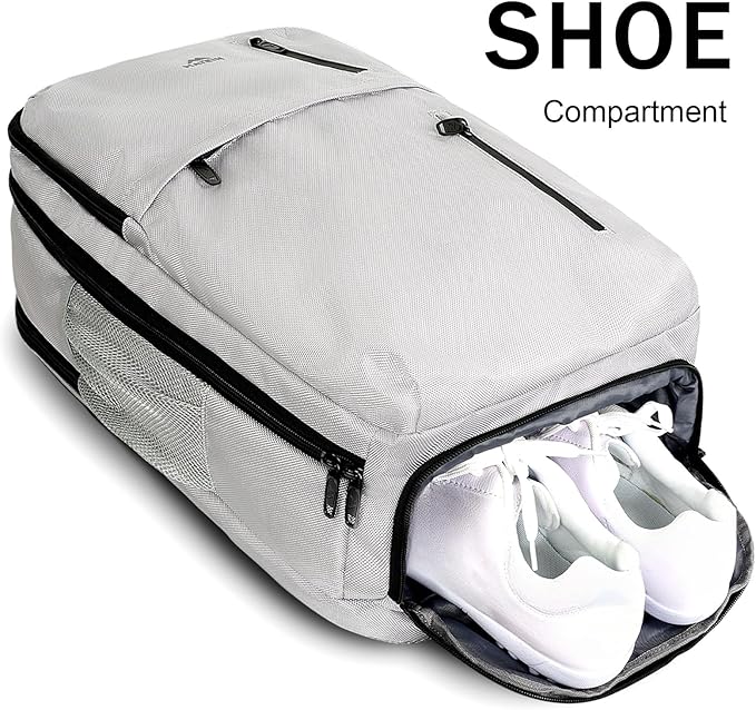 MATEIN Extra Large 45L Travel Backpack for Women, Carry On Airline Approved Backpack with USB Port & Shoe Compartment, Water Resistant Luggage Overnight Weekender Travel Bag Fits 18" Laptop, Gray