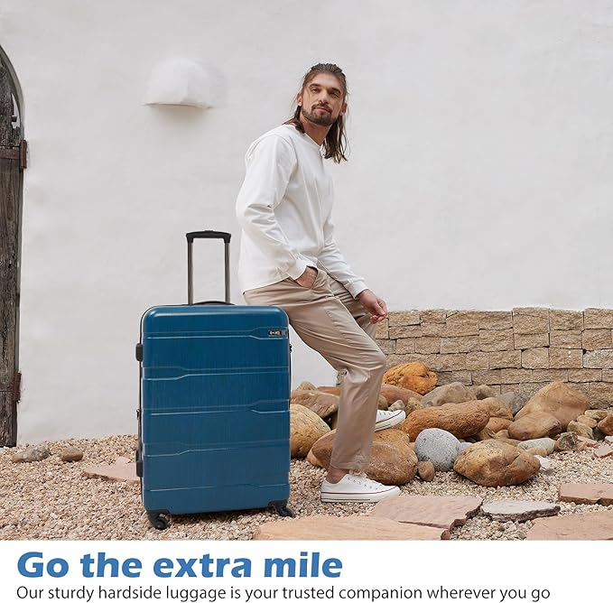 Coolife Luggage Expandable 3 Piece Sets PC+ABS Spinner Suitcase 20 inch 24 inch 28 inch (Caribbean Blue., 3 piece set)